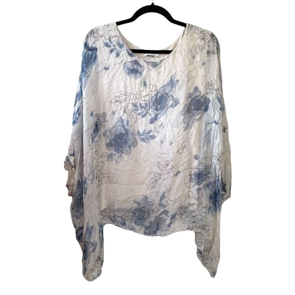 MADE IN ITALY Silk Floral Watercolor Blouse - Boho Italian Design Top
